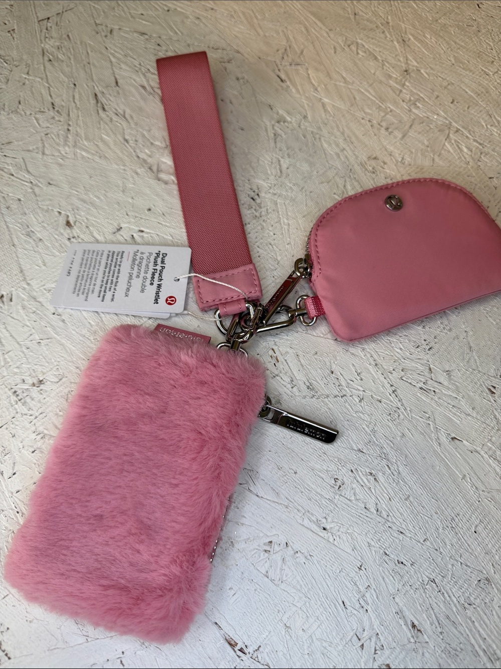 Lululemon NWT  card holder keychain with removable bags,pink fur/pink canvas